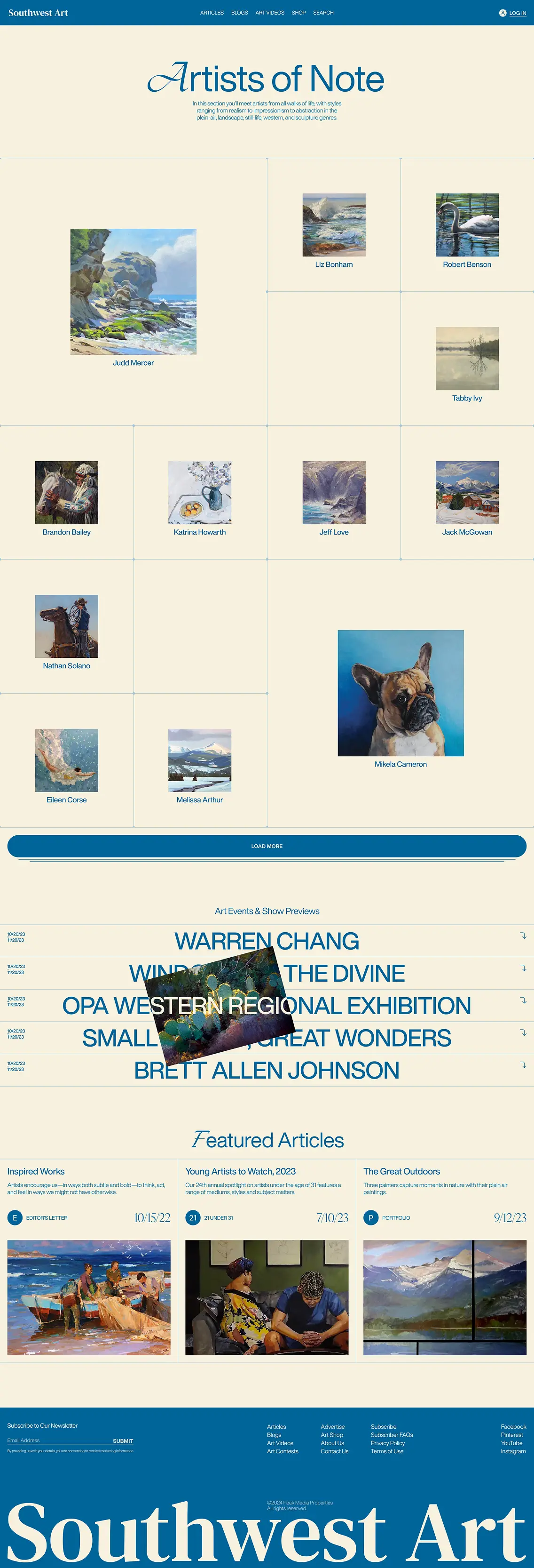 Artists of Note page layout