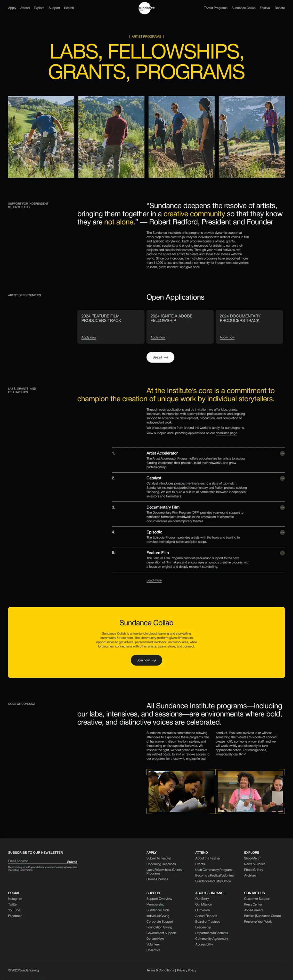 Artist programs page layout