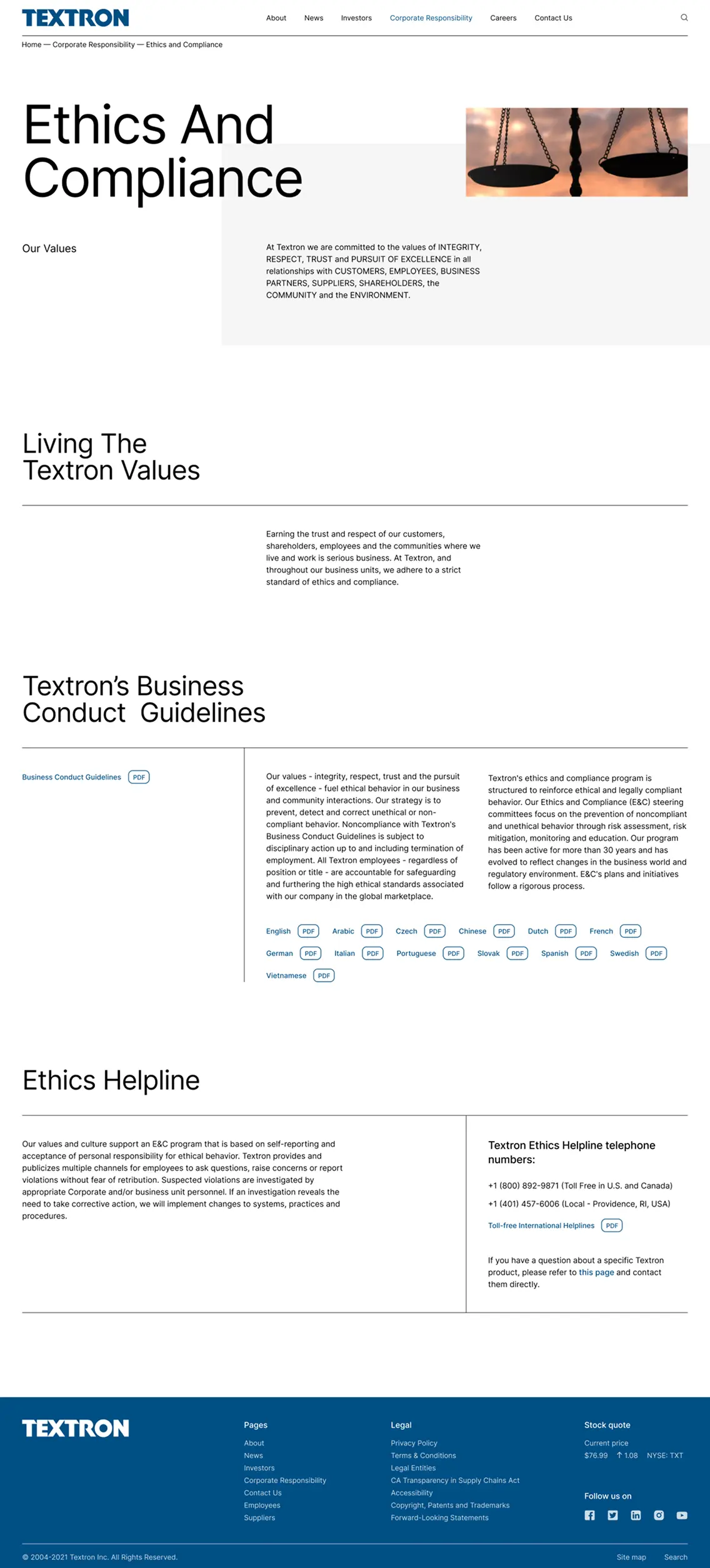 Ethics page layout