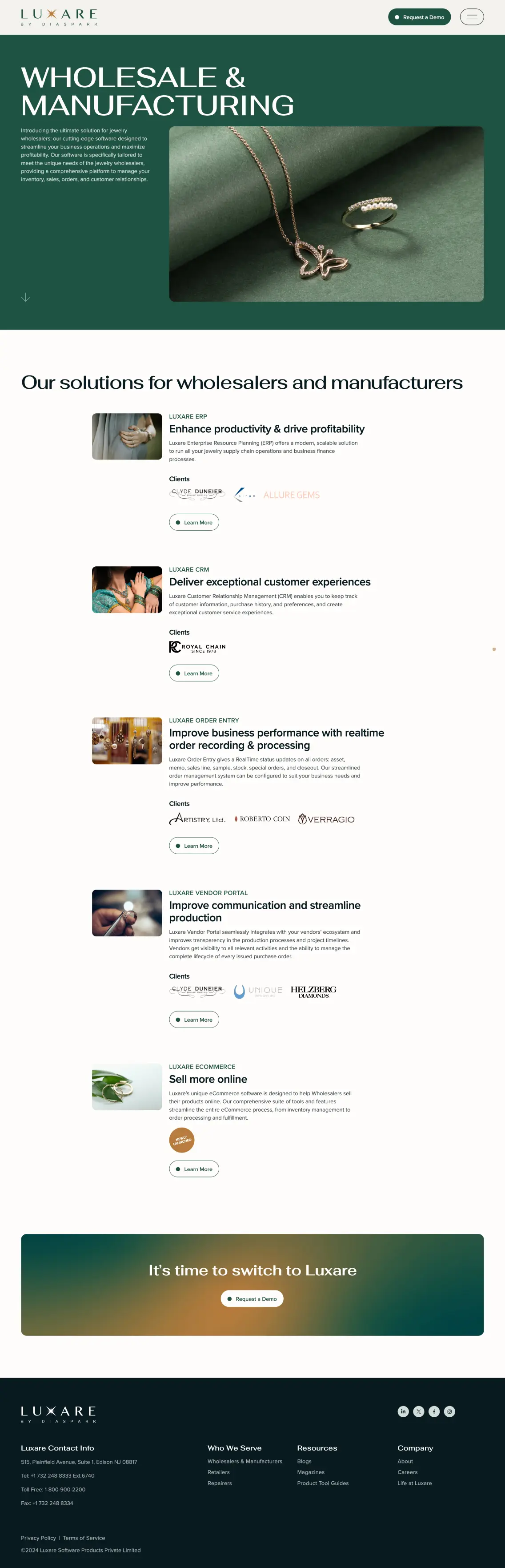 Wholesale & Manufacturing desktop page layout