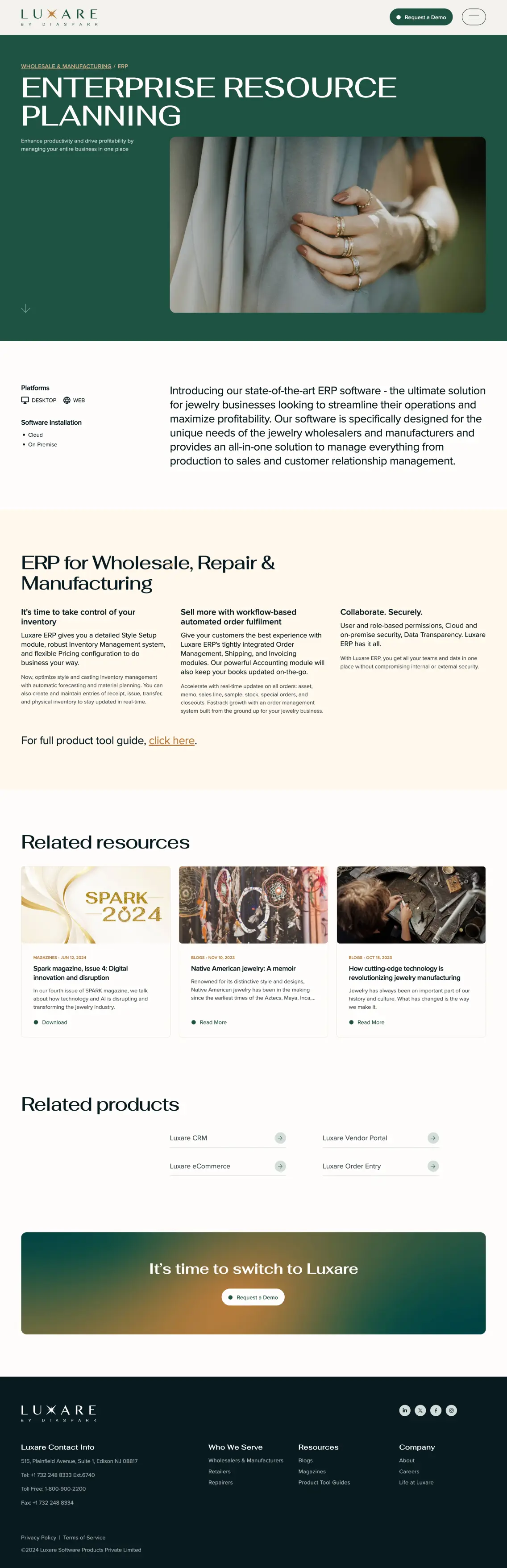 Wholesale & Manufacturing - ERP page desktop layout