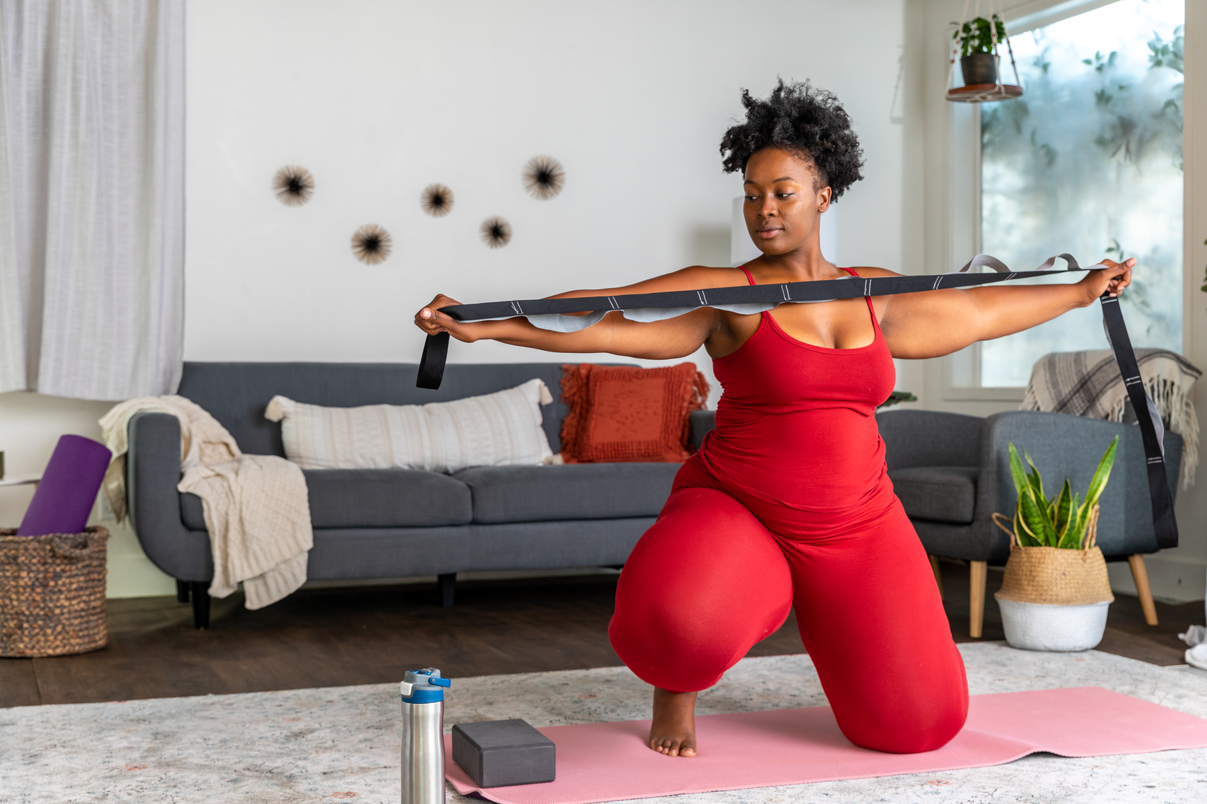 Woman using resistance bands