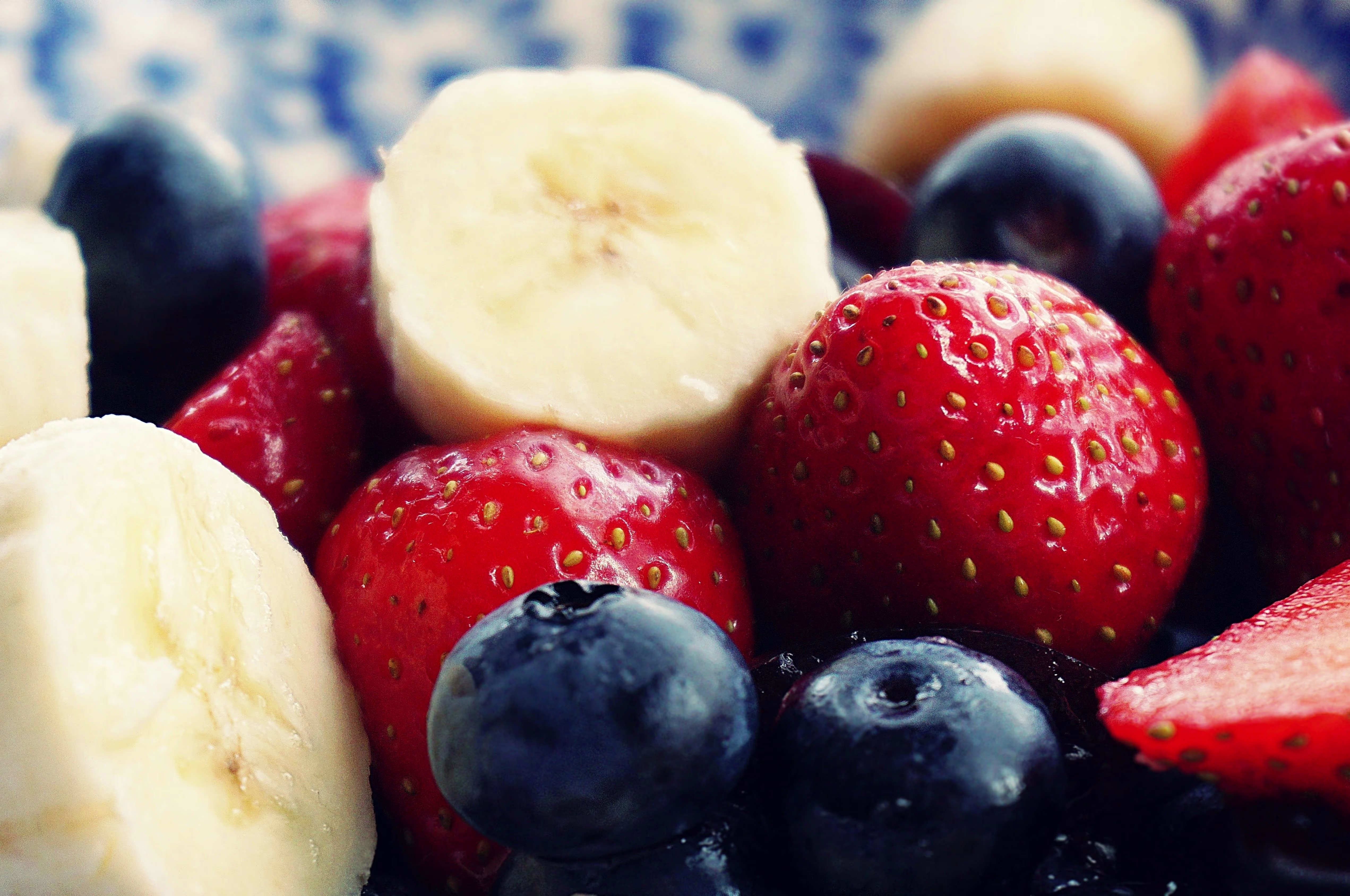 Blueberries, strawberries and bananas