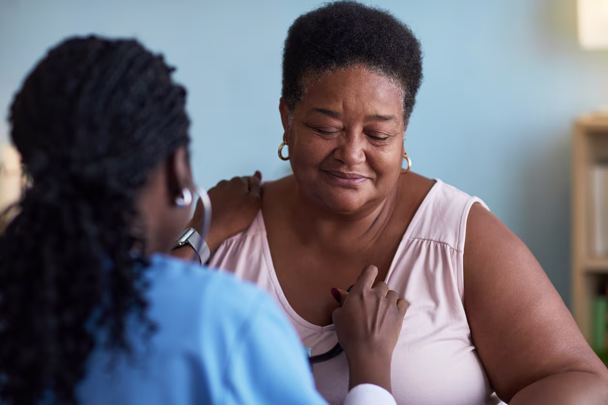 Woman at doctor getting her lungs checked