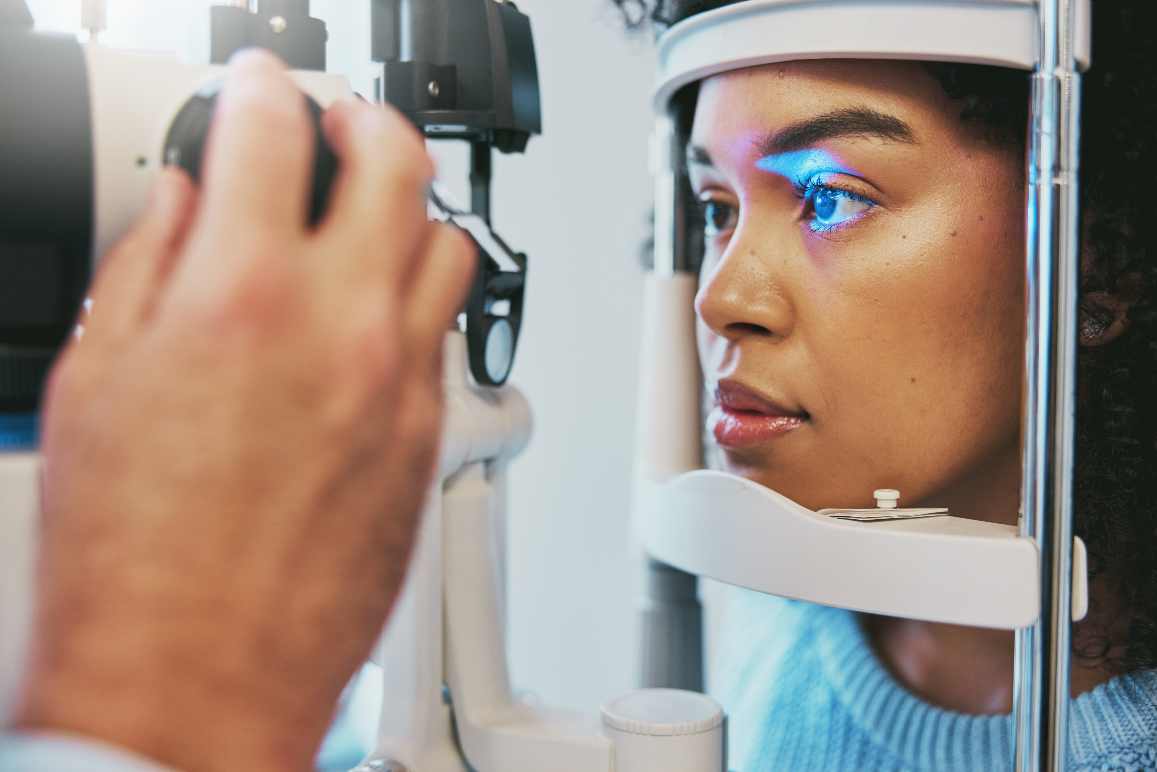 Woman getting eye exam