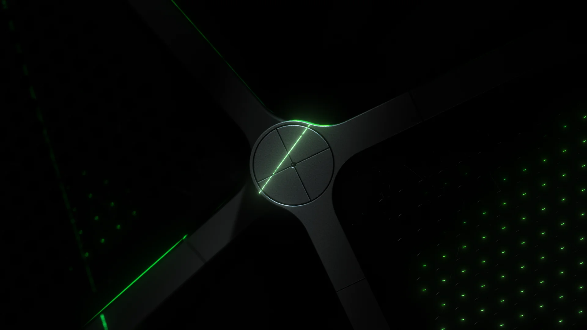 Opening shot of the XBOX accessible packaging film: a green light line traces the dark box in a cinematic 3D rendering