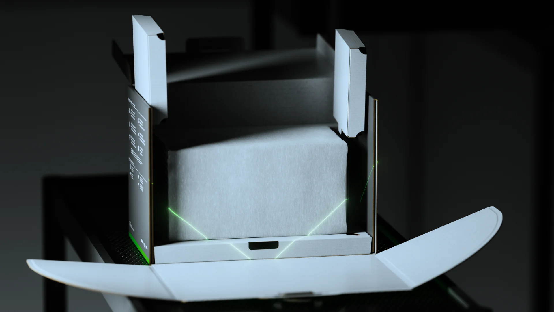 XBOX box unfolding to reveal multiple paths for removing the console, 3D animation