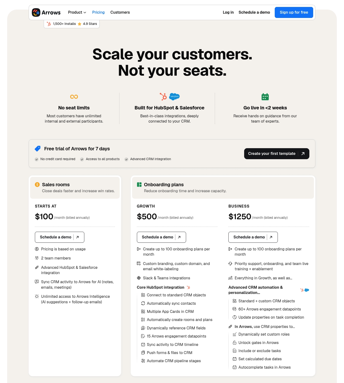 Saaspo | Arrows Pricing Page