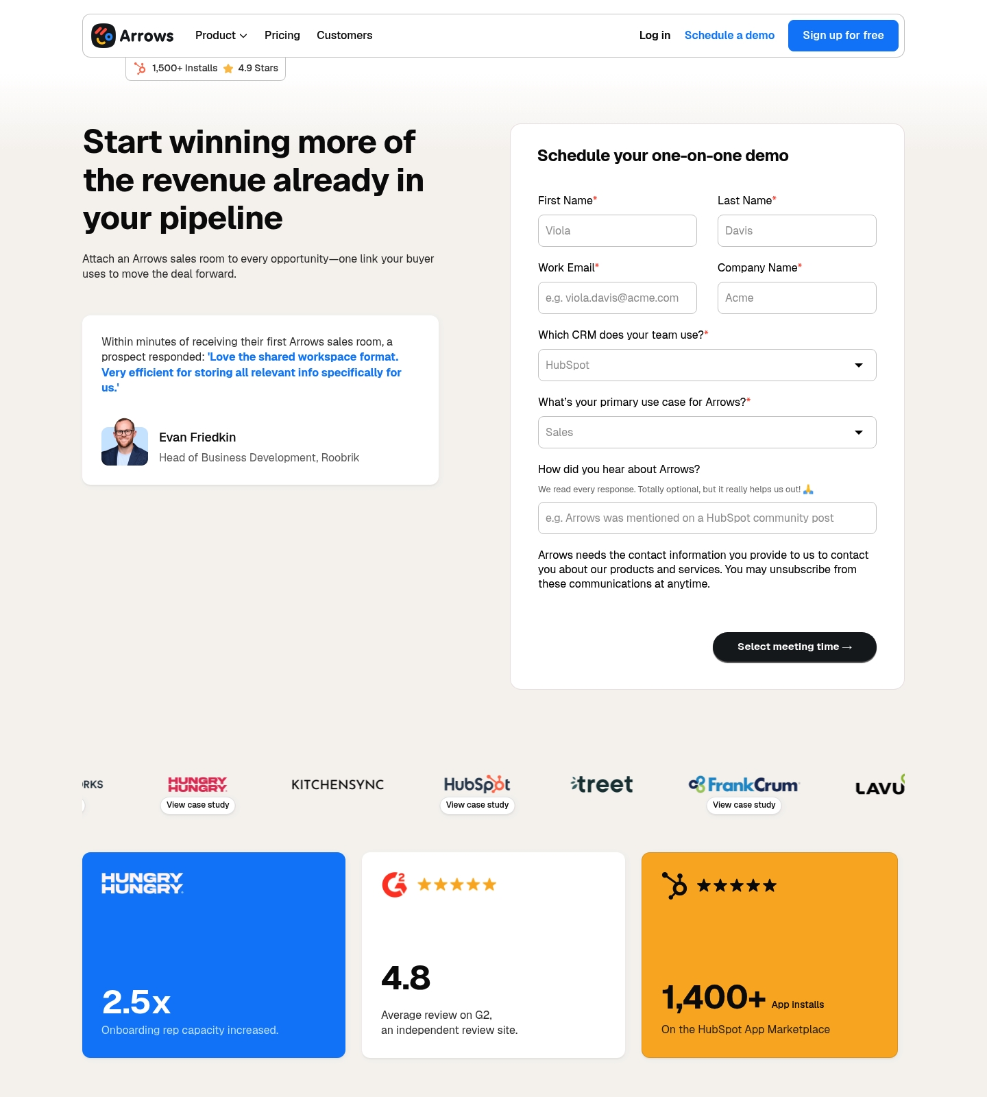 Saaspo | Arrows Book a demo Page