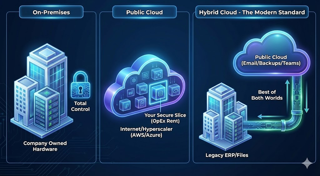 On-Premises vs Public Cloud vs Hybrid Cloud