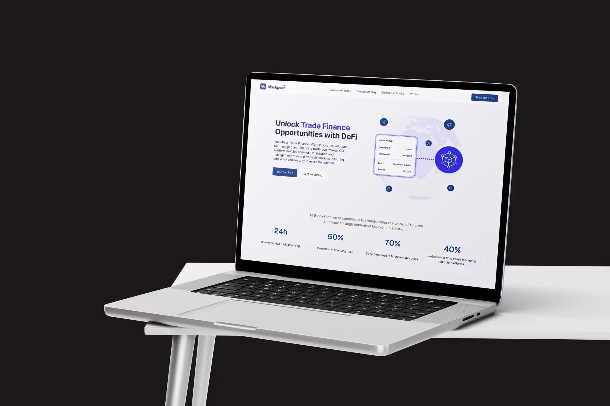Mockup of Blockpeer's Trade Finance Functionality