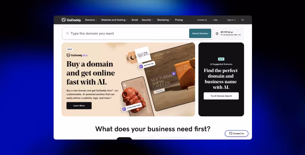 Pick your Business Domain from GoDaddy