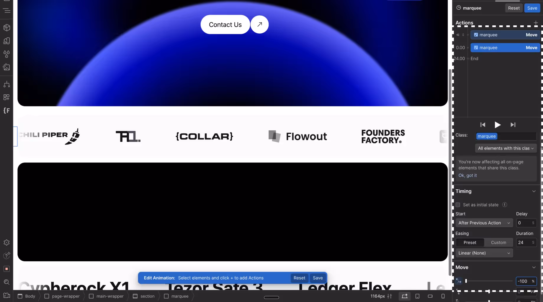 Step 11: Adding Second Keyframe for Marquee Animation