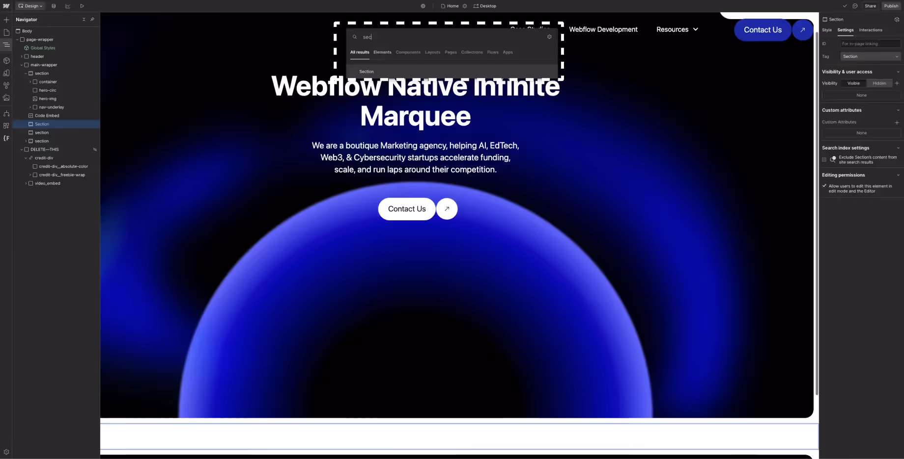 Step 1: Adding Section Element to Webflow
