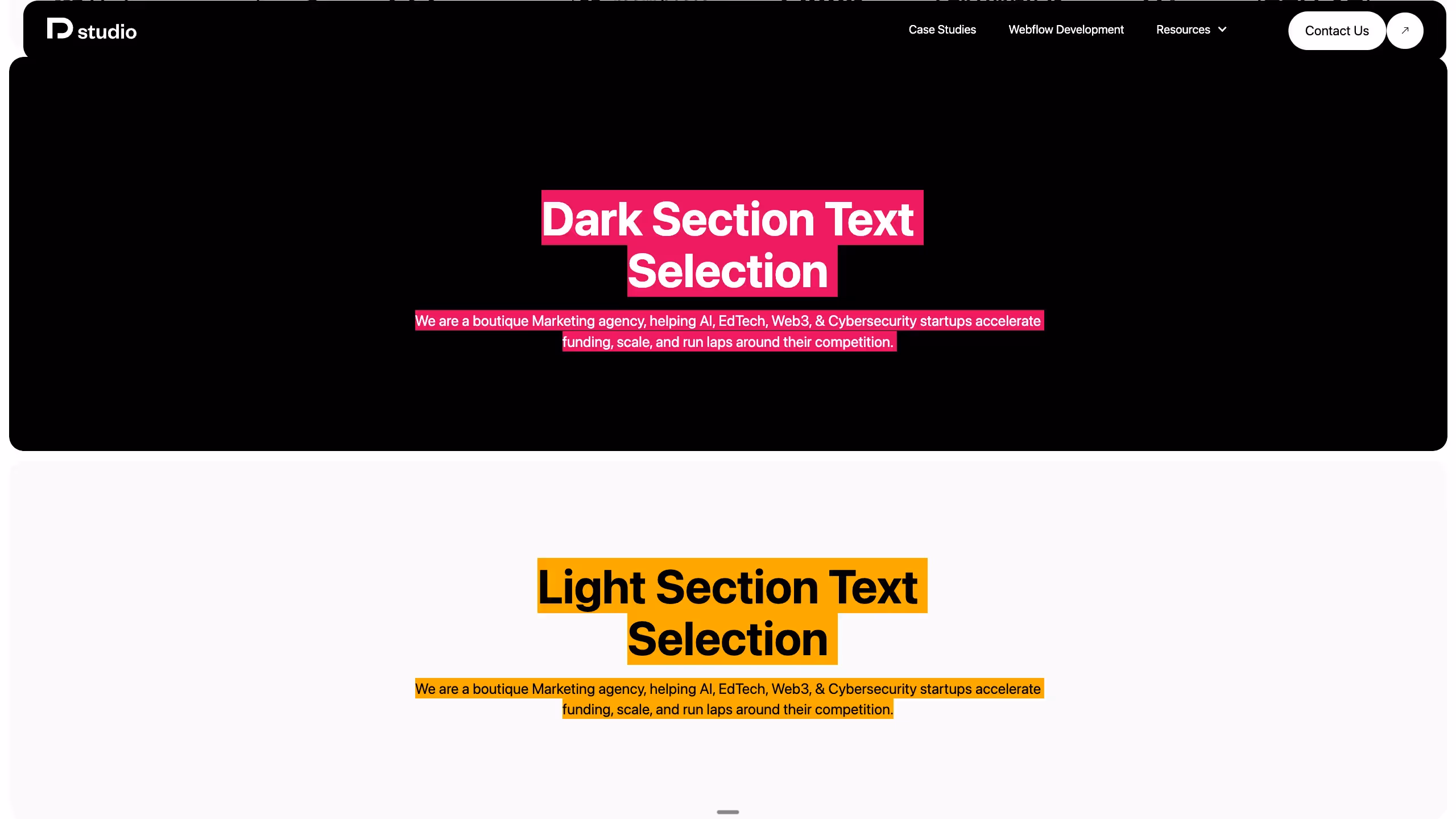Selection changes depending on whether he section's background color is light or dark