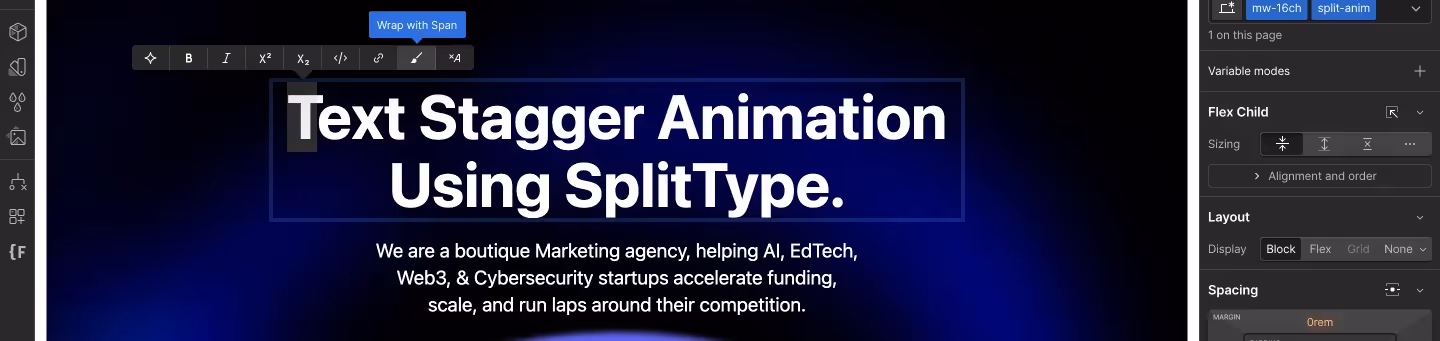 Breaking up the content into spans in Webflow