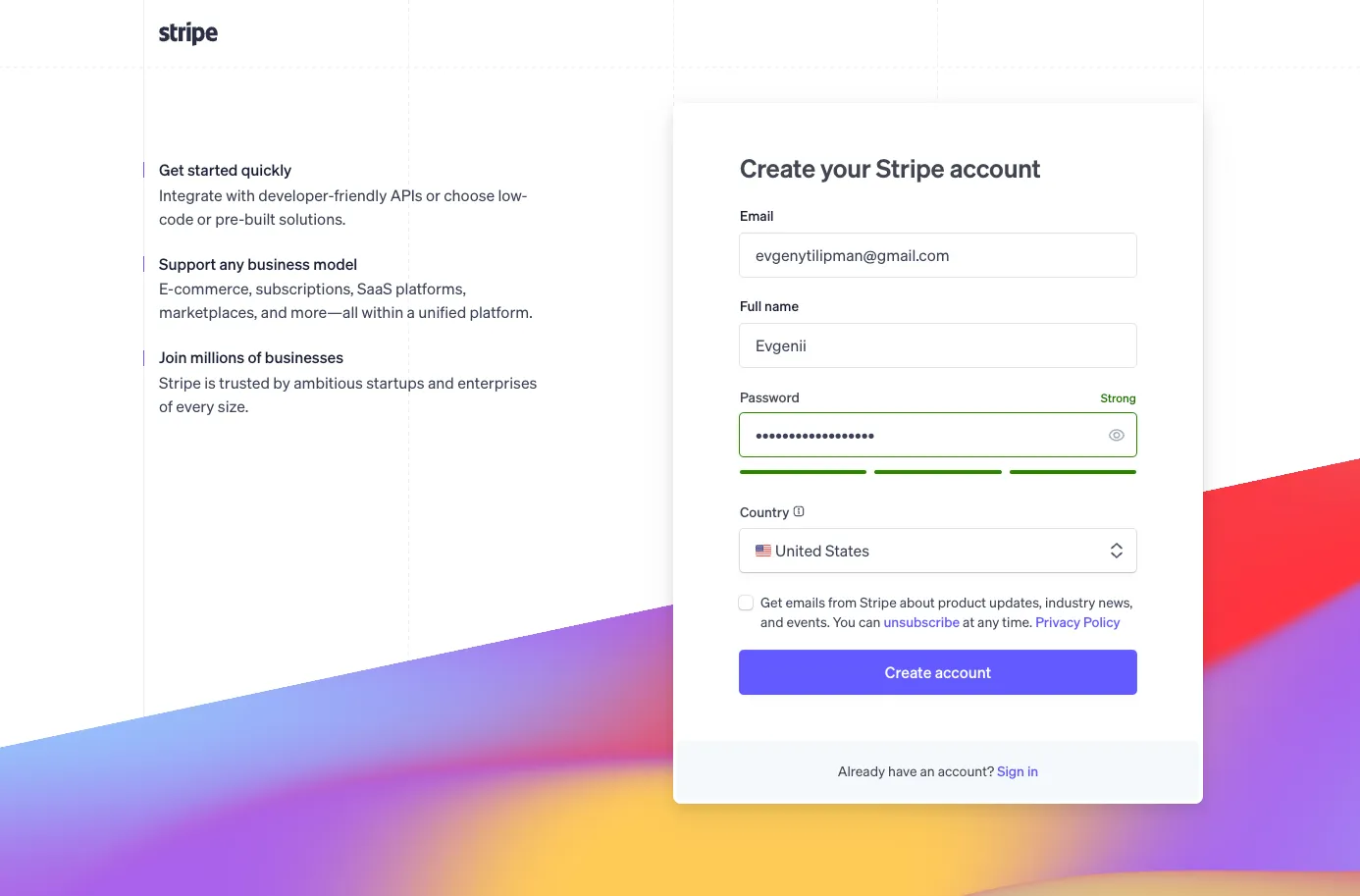 If you don't have a stripe account, make sure to sign up