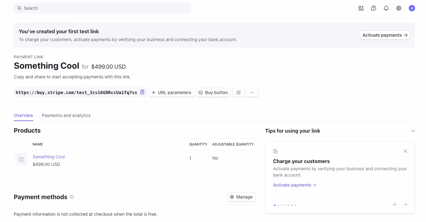 After creating a payment link in Stripe, you can copy it over to Webflow directly from Stripe's dashboard