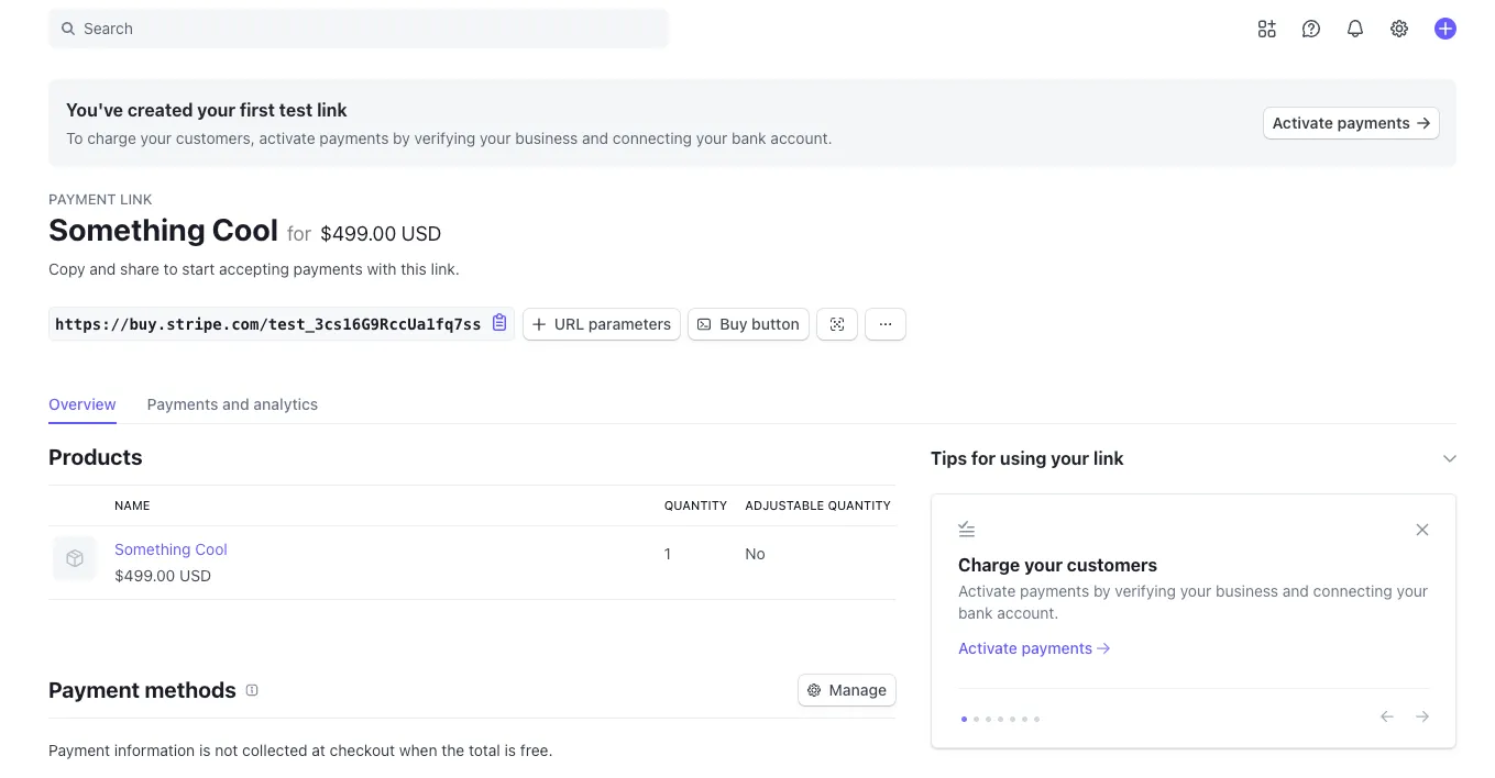 After creating a payment link in Stripe, you can copy it over to Webflow directly from Stripe's dashboard