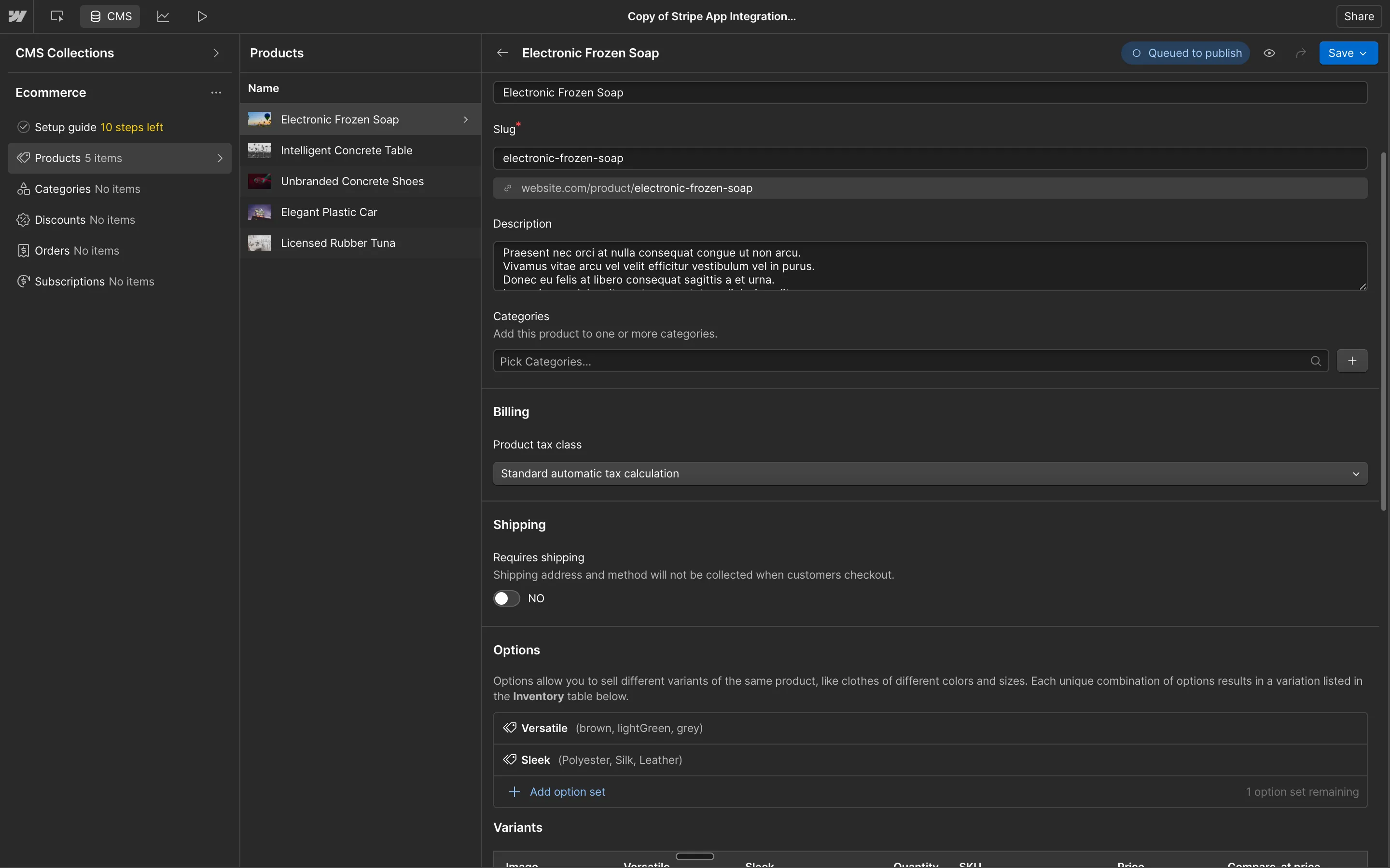 Editing eCommerce Products in Webflow