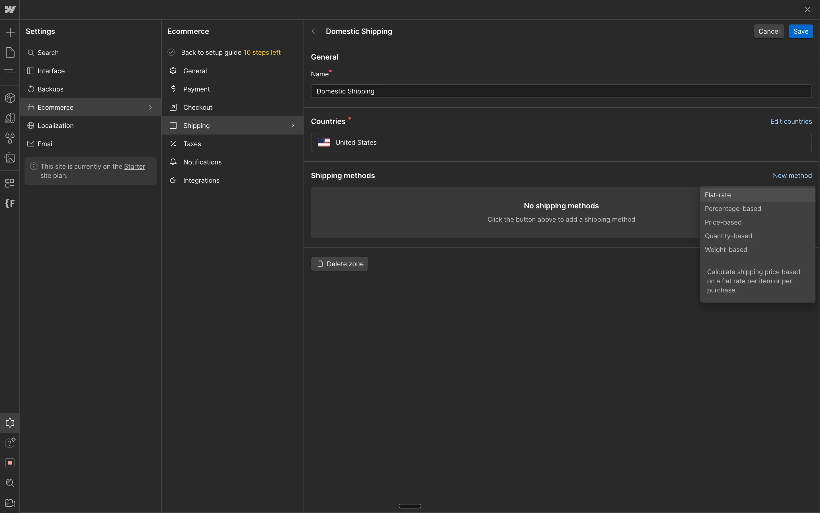 Choosing Shipping Methods in Webflow