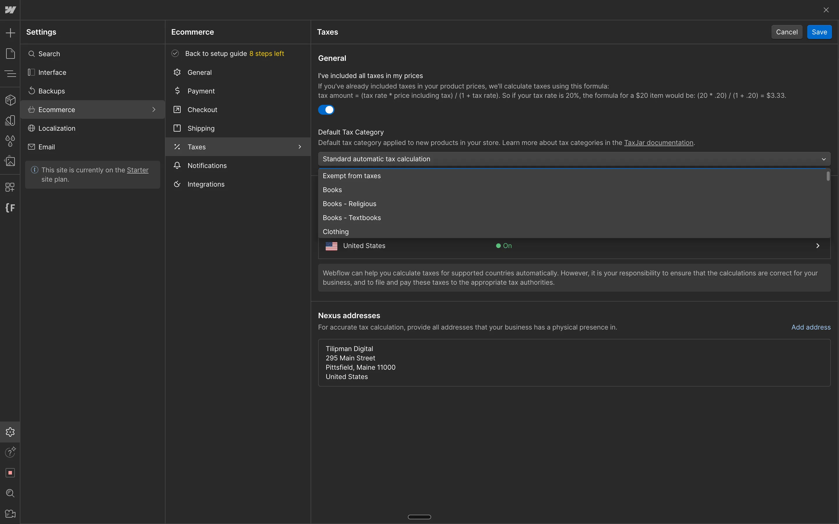 Reviewing Tax Methods in Webflow