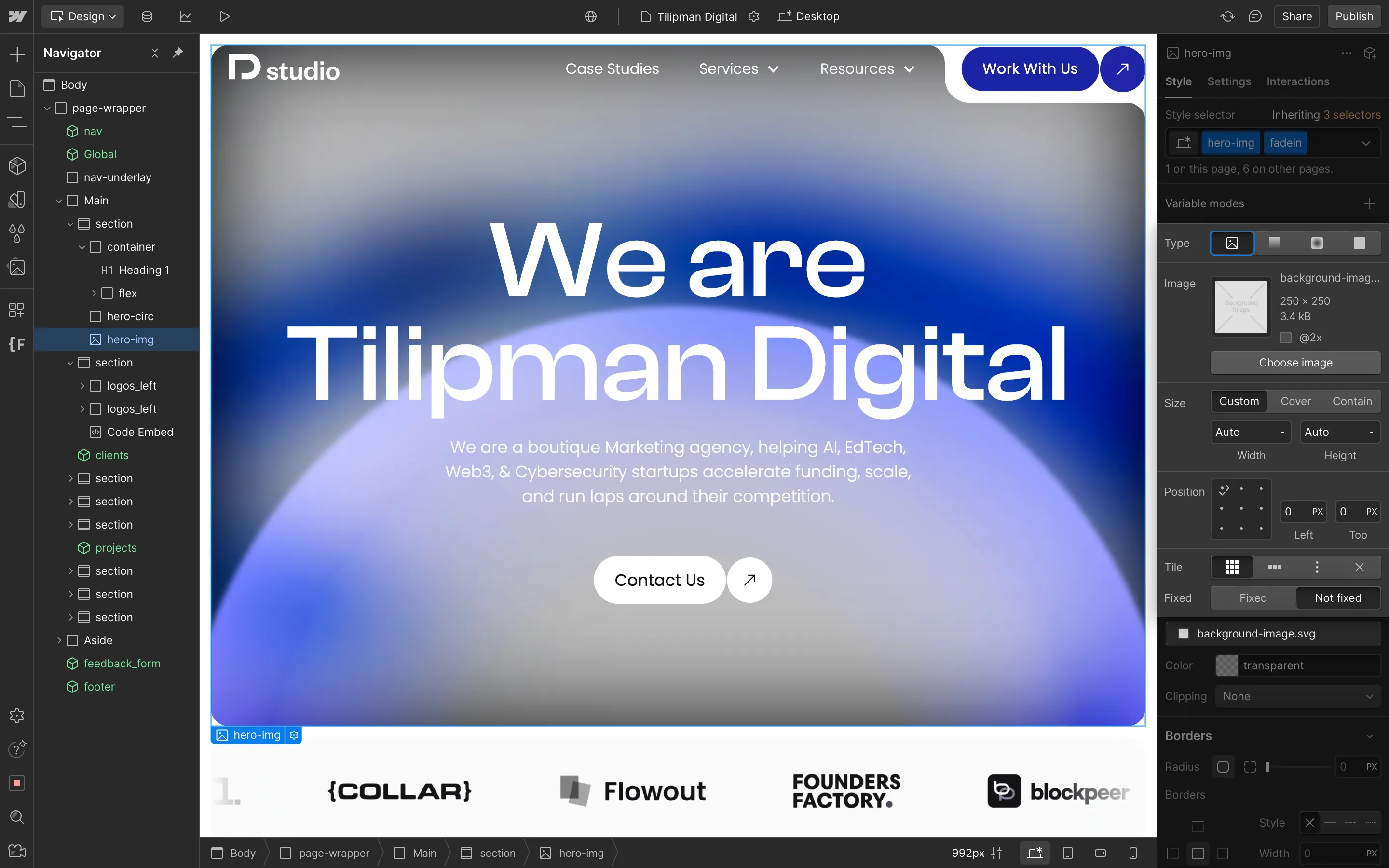 Change of Background Image in Webflow