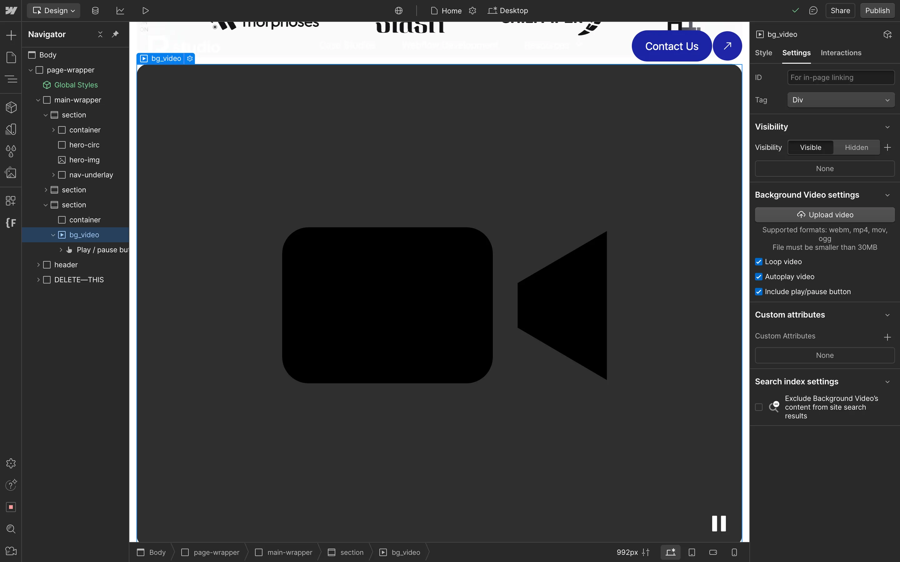 Adding Background Video in Webflow