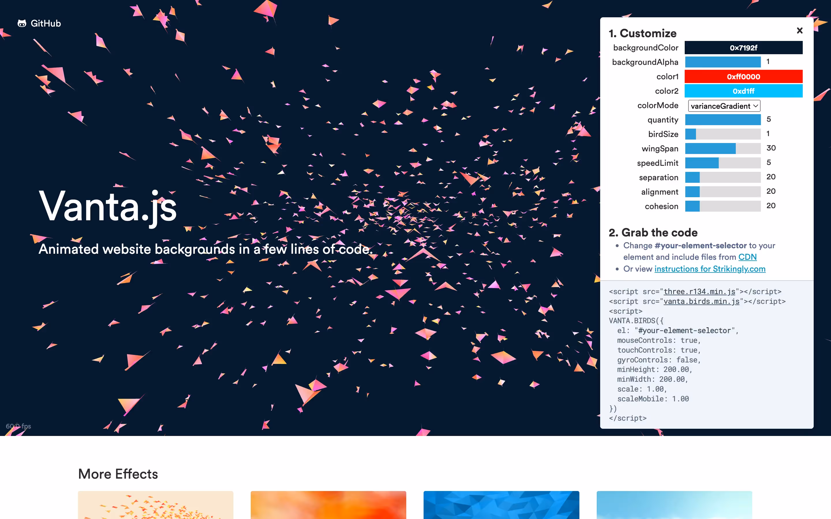 Vanta Birds Interactive Background in Webflow