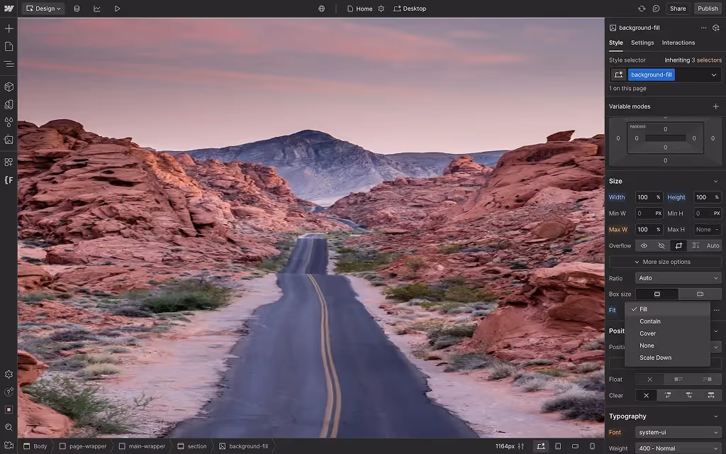 Webflow fill vs cover — Fill