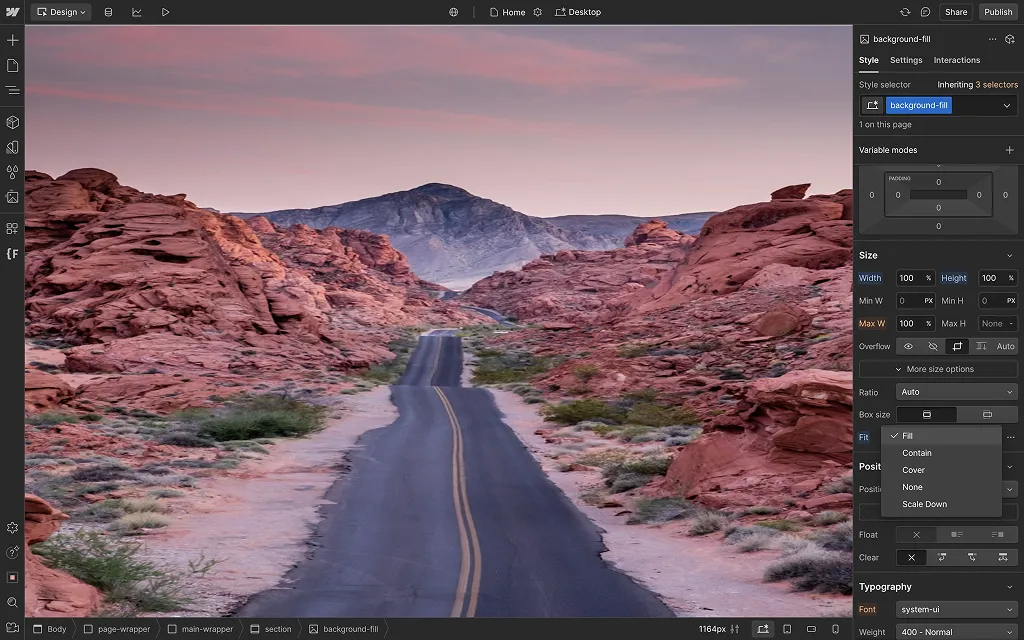 Webflow fill vs cover — Fill