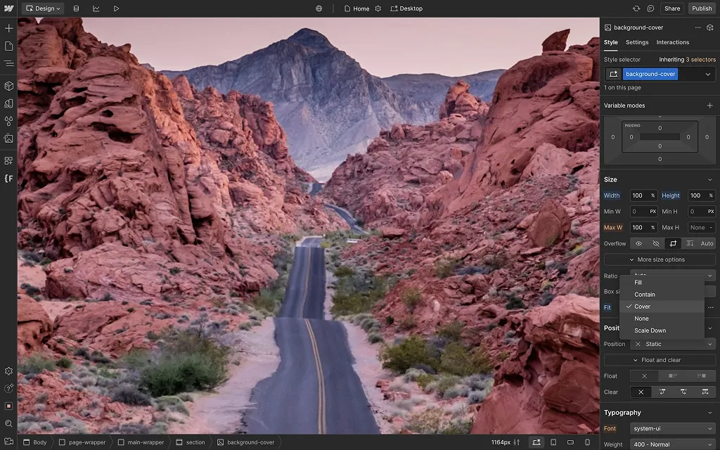Webflow Fill vs Cover — Cover