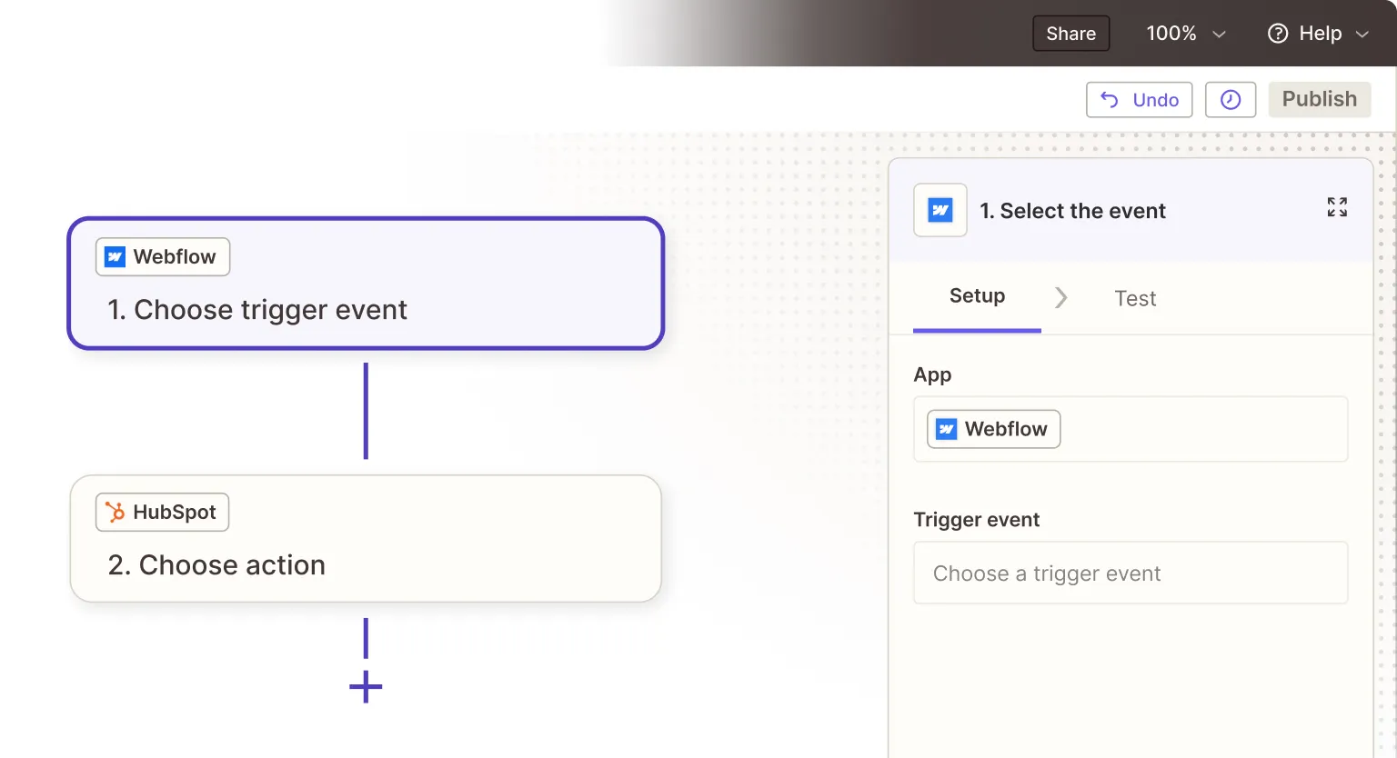 Webflow HubpPot Integration — Zapier UI