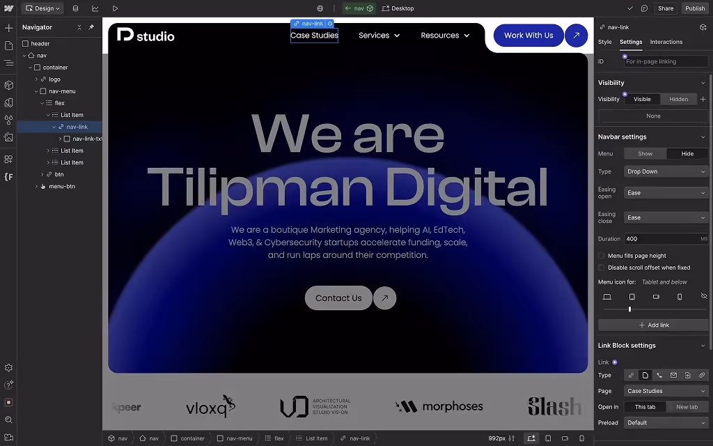 Add link to Menu Webflow: Editing Link
