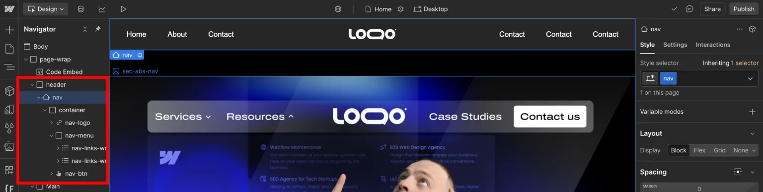Webflow Centered Navigation HTML Layout