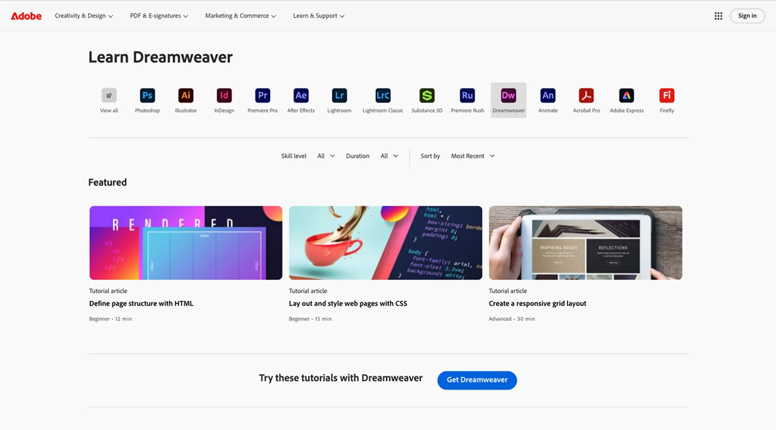 Dreamweaver's Support Center