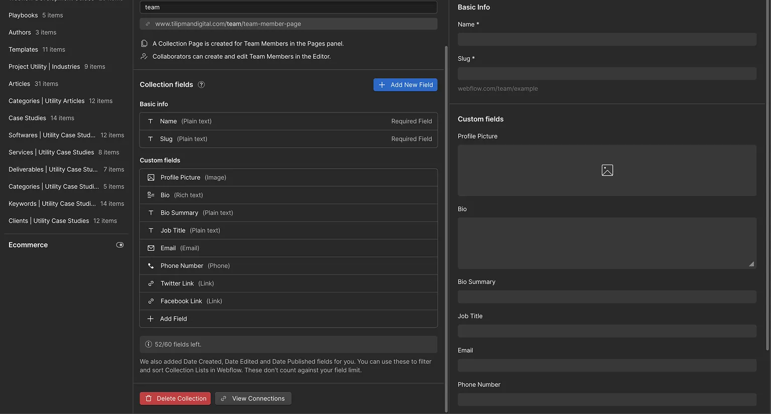 Delete Page in Webflow: Collection List