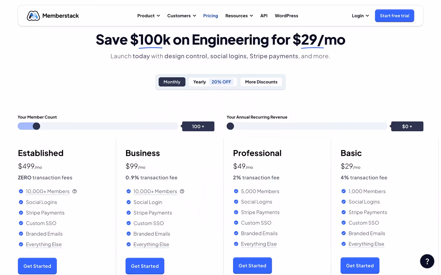 Pricing for Memberstack Webflow Integration