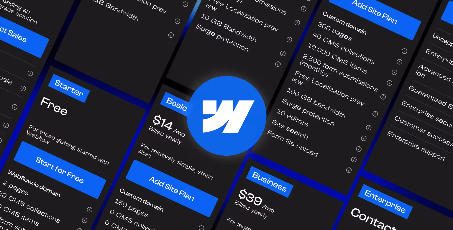 Semplice vs Webflow: Webflow's Pricing