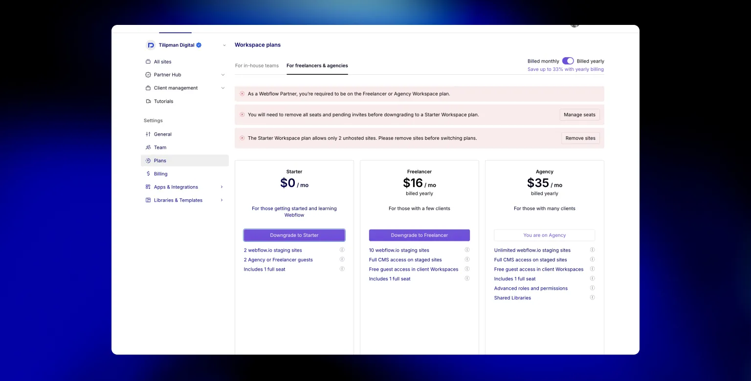 Cancel Webflow Subscription: Workspace Plan Downgrade