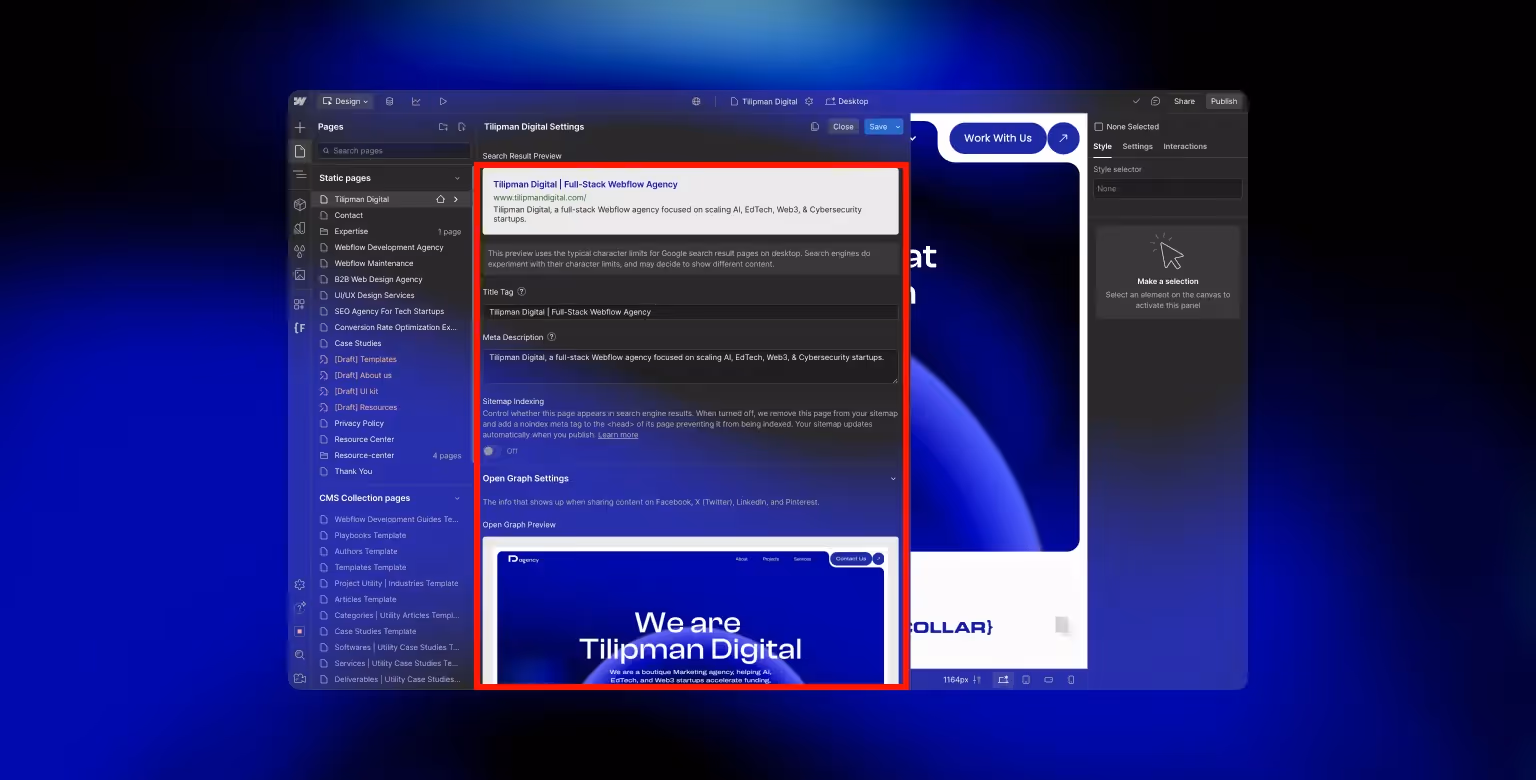 SEO settings after Duplicating Page in Webflow