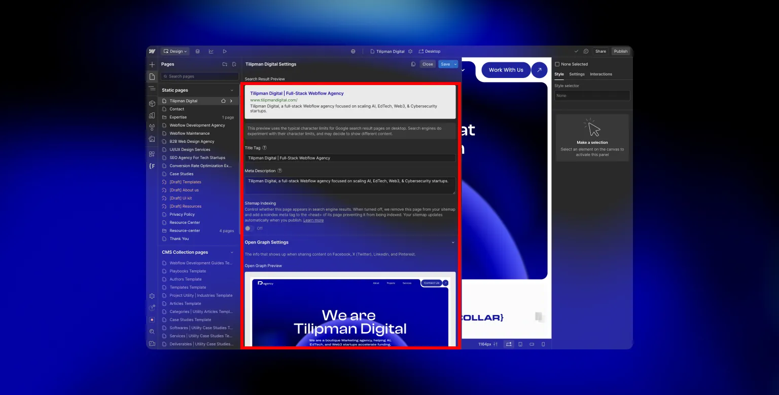 SEO settings after Duplicating Page in Webflow