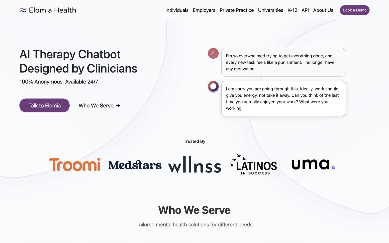 AI Website Example 14: Elomia Health