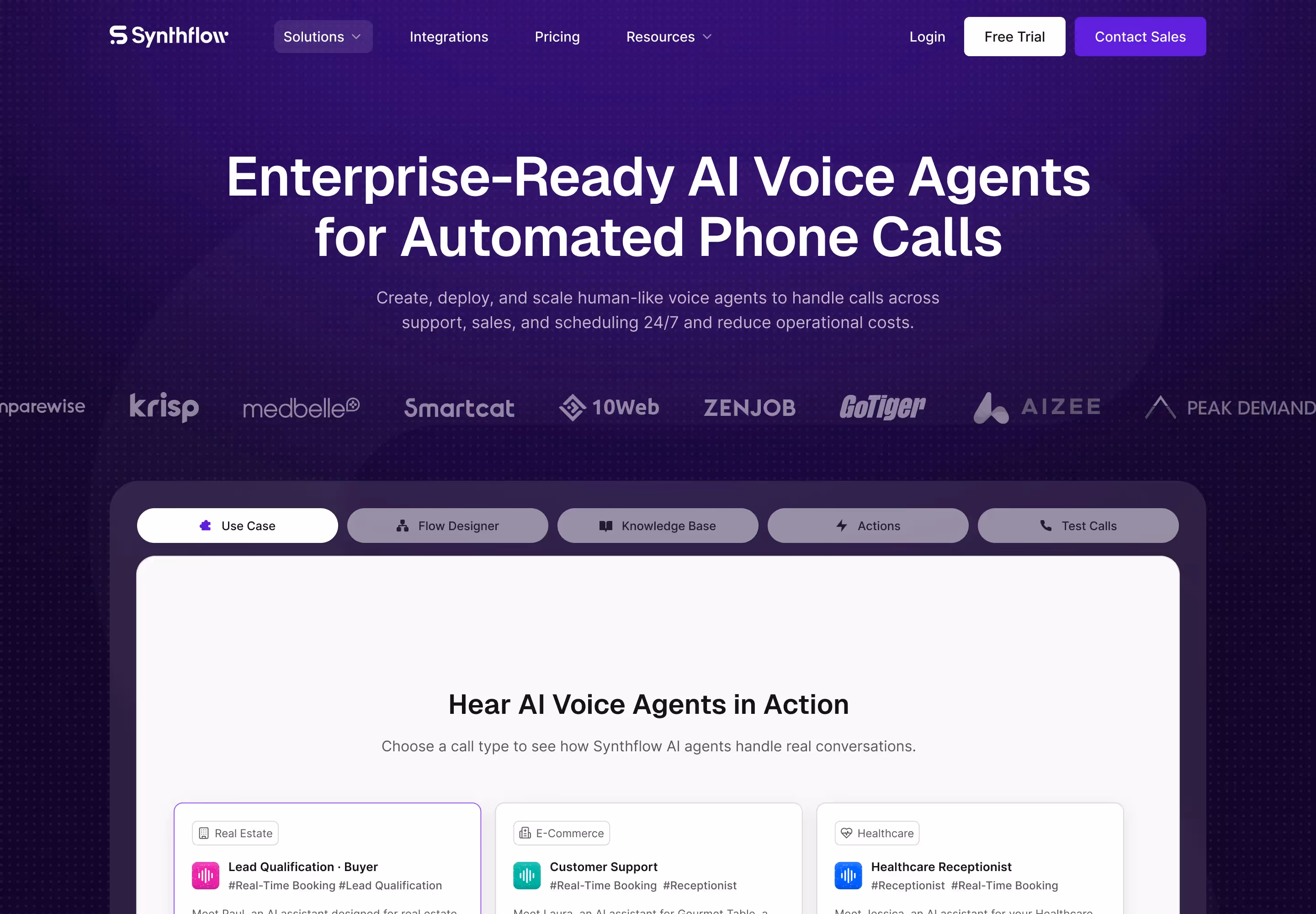 AI Website Example 2: Synthflow.ai