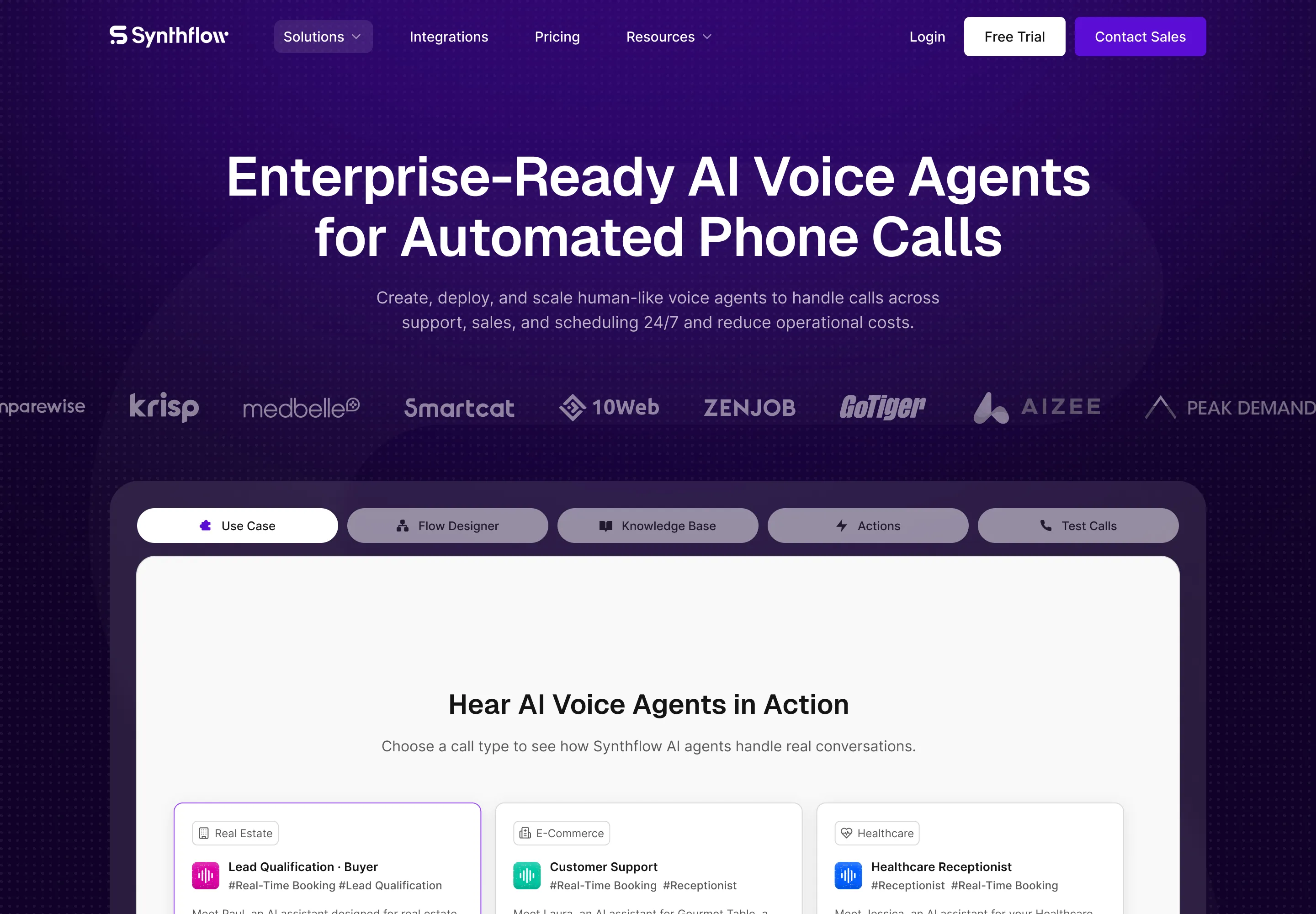 AI Website Example 2: Synthflow.ai