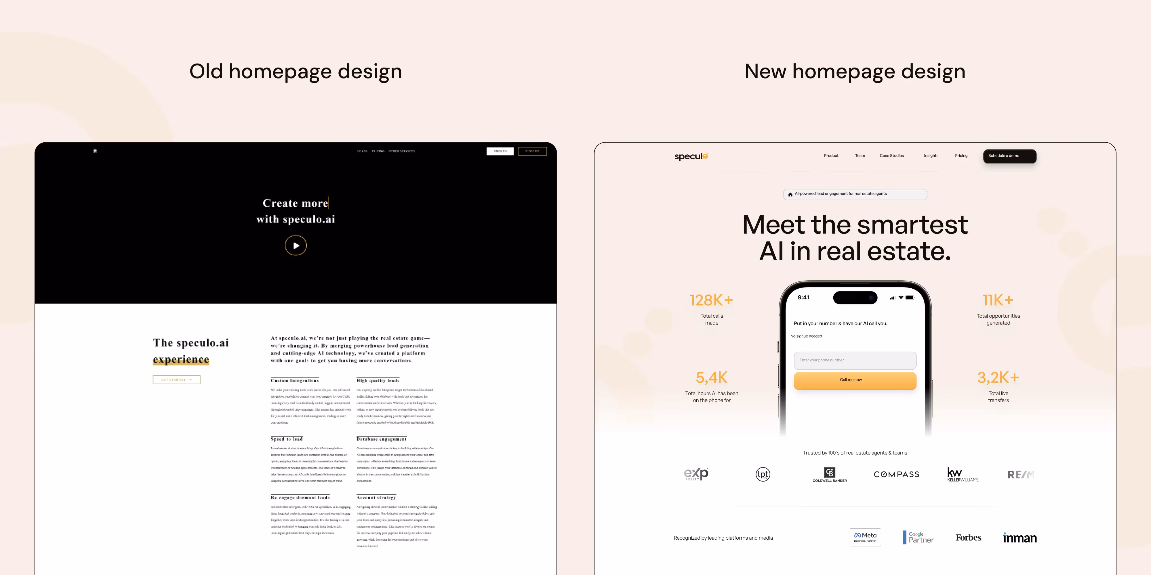 Speculo.ai Old Home Page vs New Home Page