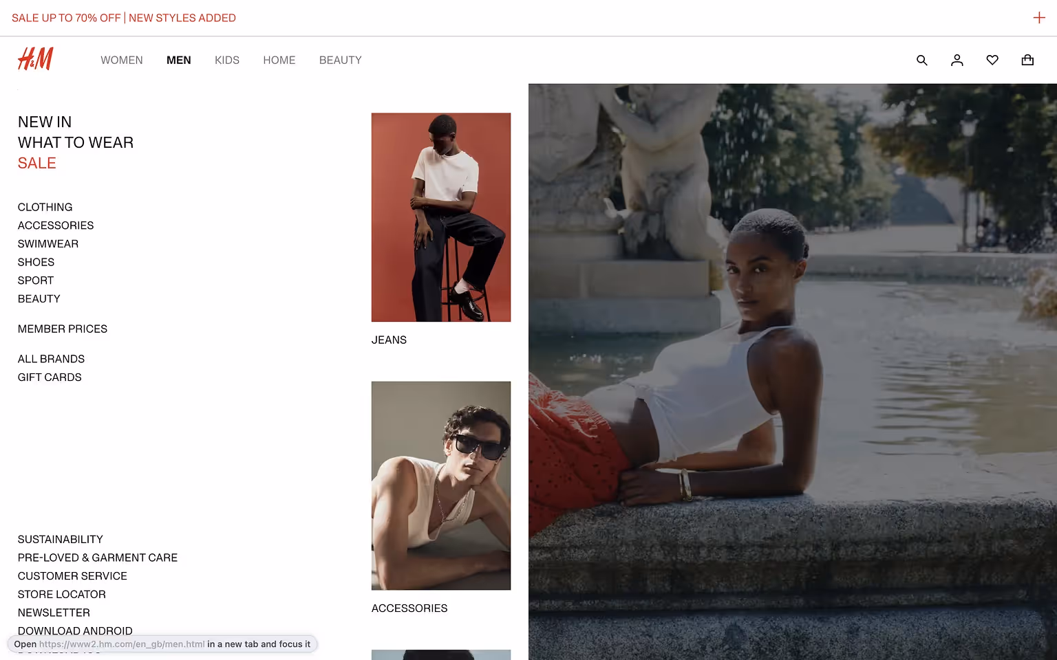 H&M Meganav Menu Example