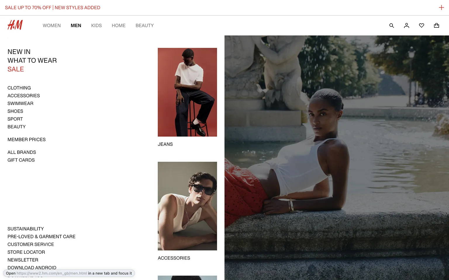 H&M Meganav Menu Example