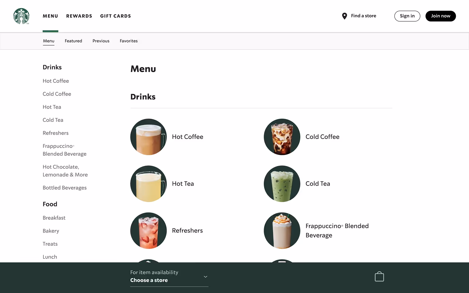 Starbucks Meganav Menu Example