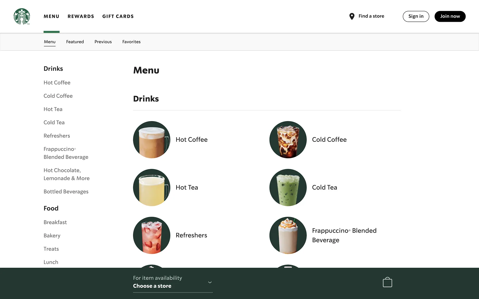 Starbucks Meganav Menu Example